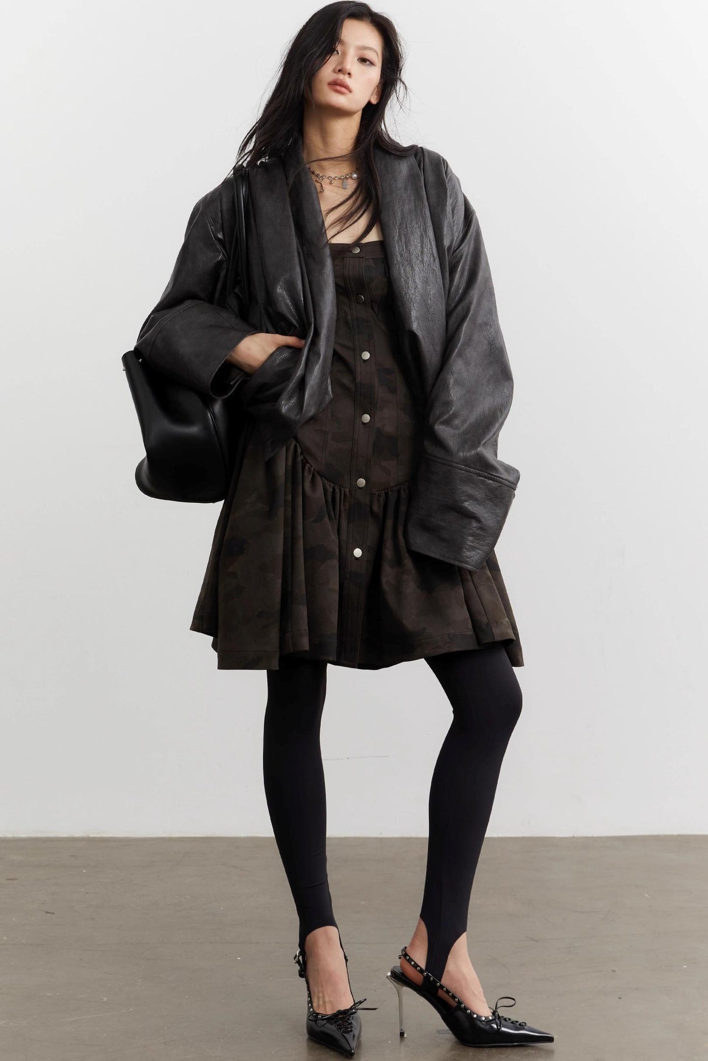 Vintage Pleated Ebony Brown PU Jacket