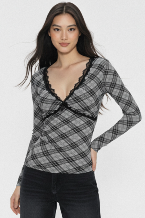 Retro Plaid Lace Top