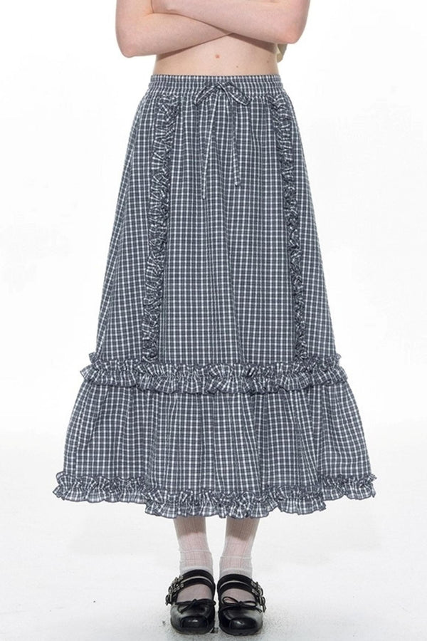 Original Slim Short Sleeve  Plaid Panelled Skirt Set-Up