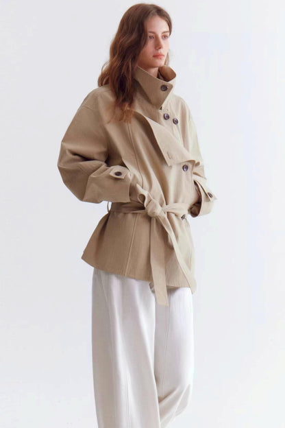 Double-Breasted Lace-Up Trench Coat