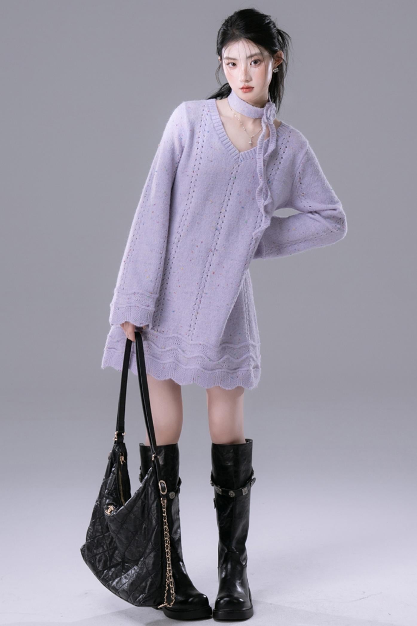 Lilac Woolen Dress and Knitted Sundress