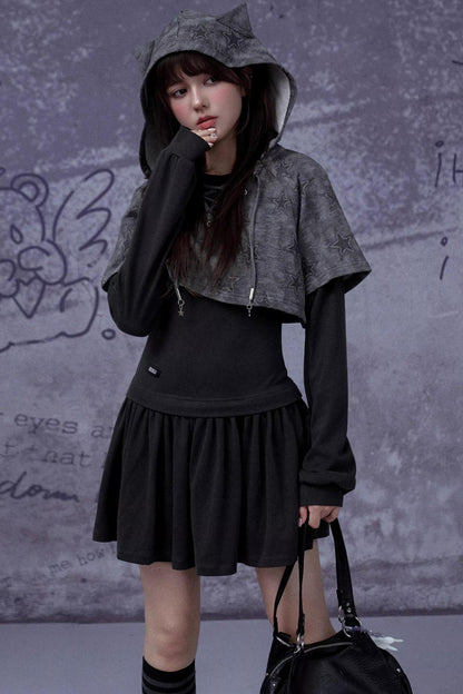 Gray Star Cat Ear Dress Set