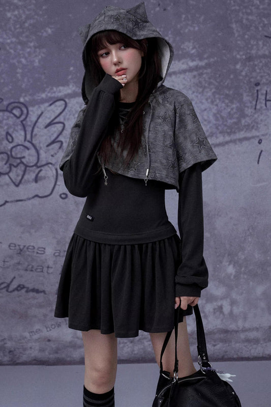 Gray Star Cat Ear Dress Set
