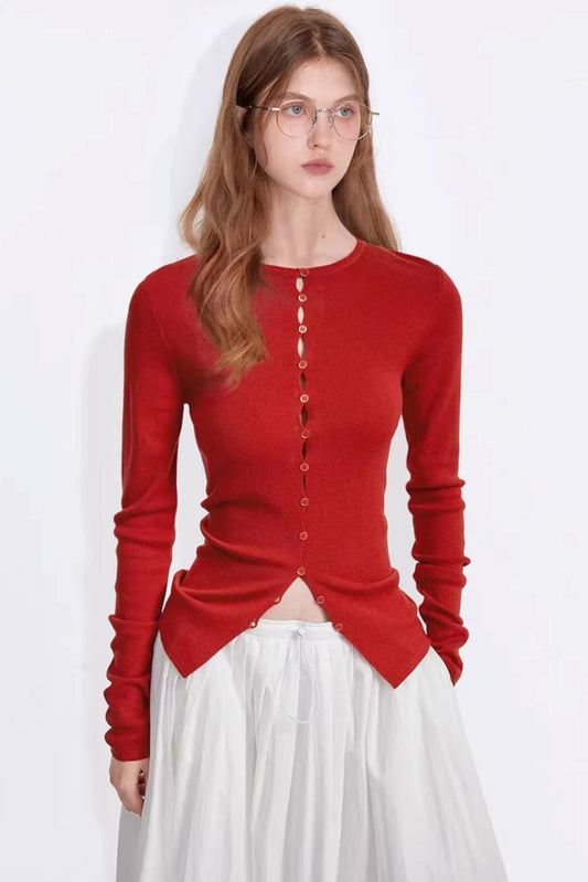 Merino Wool Button Cardigan Top