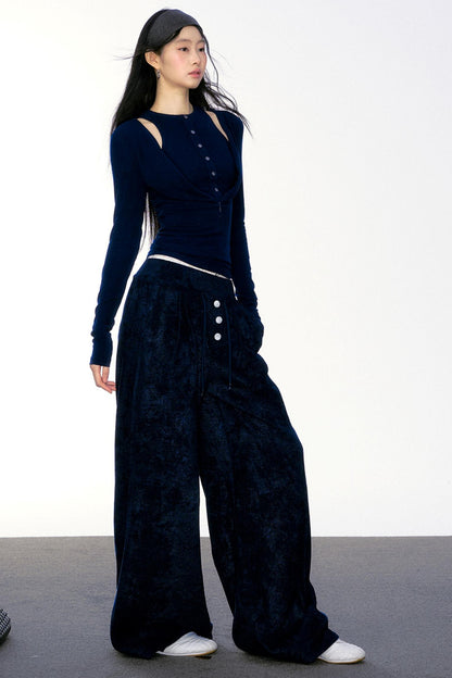 Winter Velvet High Waist Wide-Leg Trousers