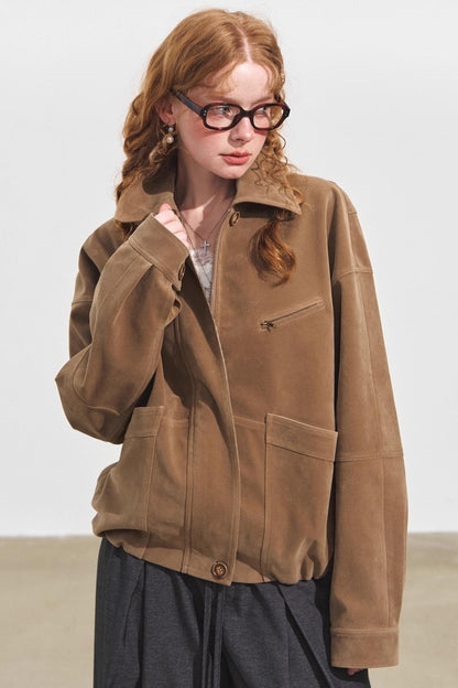 Lapel Suede Silhouette Jacket