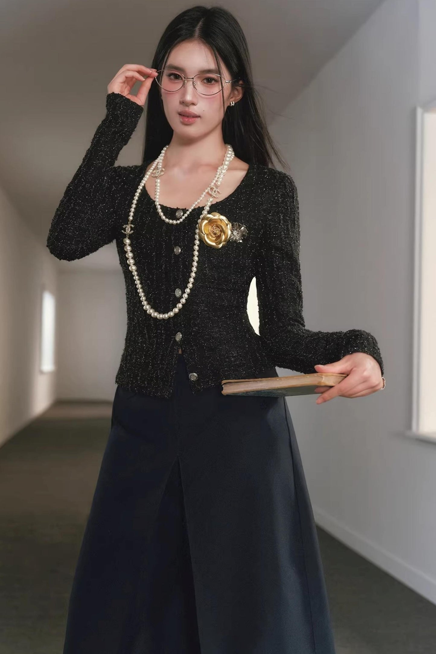 Silver Silk Retro Cardigan Top