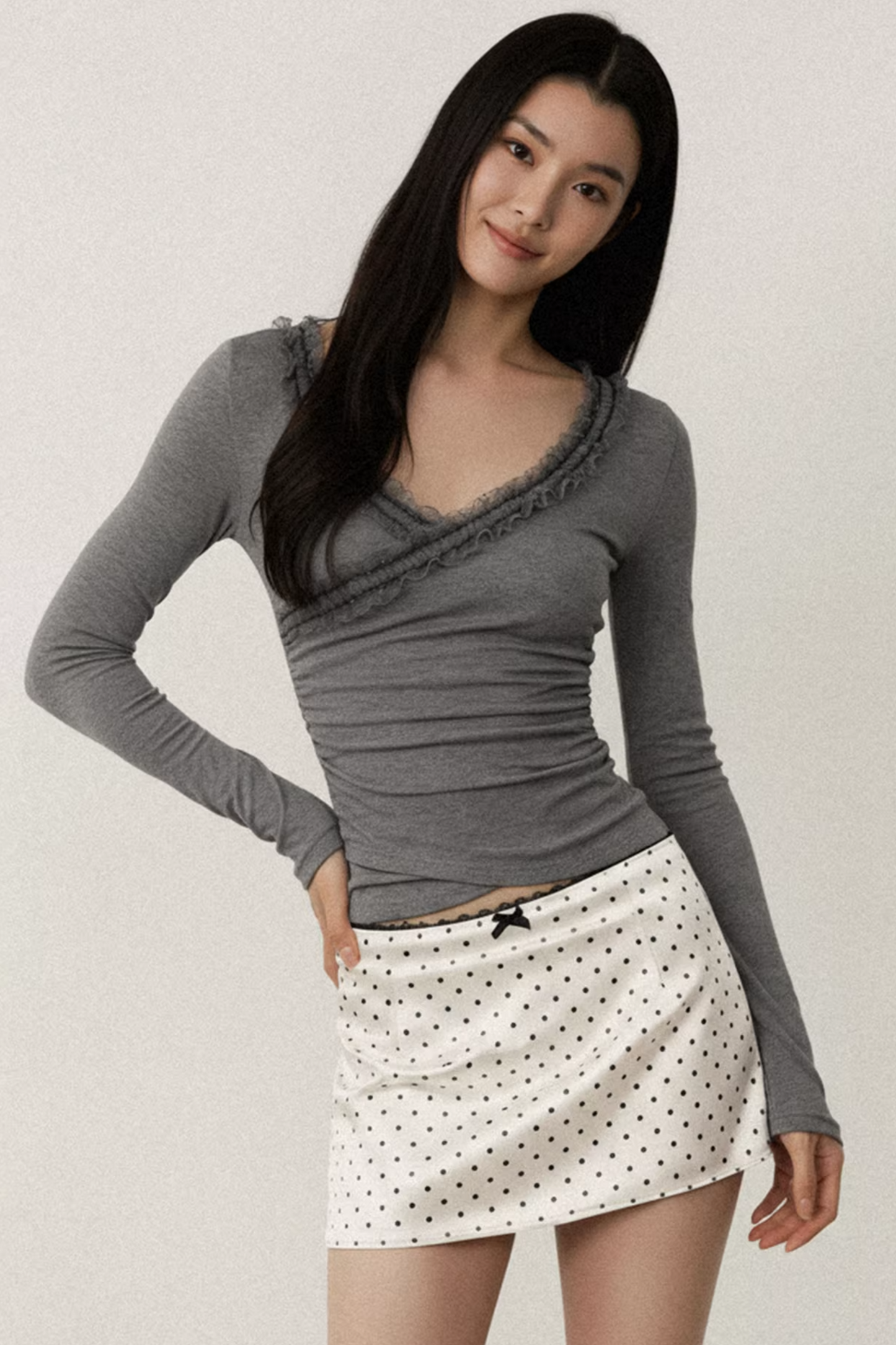 Rayon Lace Flared-Sleeve Top