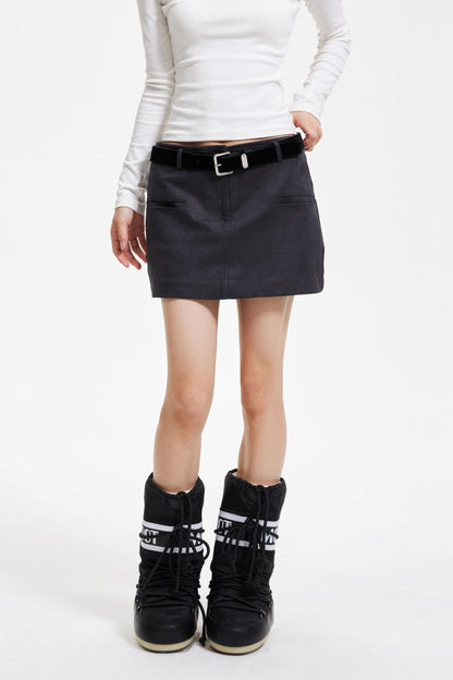Retro Faux Suede A-Line Skirt