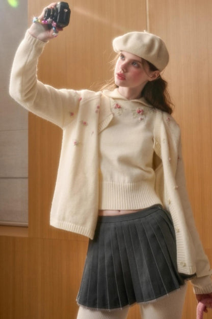 Hand-Embroidered Wool Cardigan