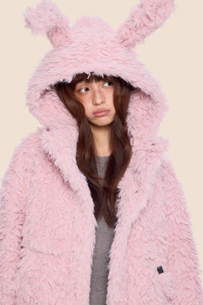 Imitation Wool Hooded Cardigan