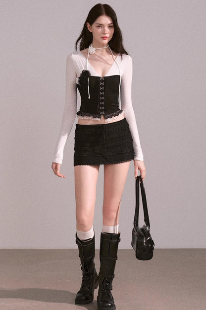 White Brown V-Neck Top