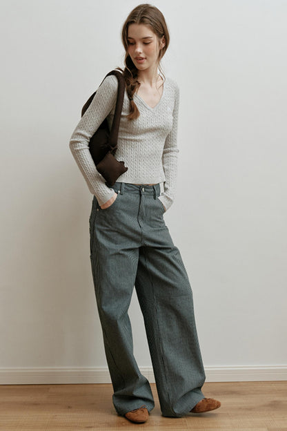 High-Waisted Embroidered Pants