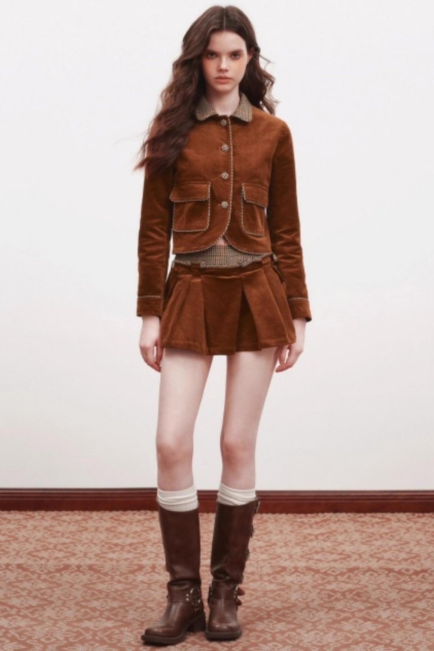 Corduroy Cardigan Suit Top Set-Up