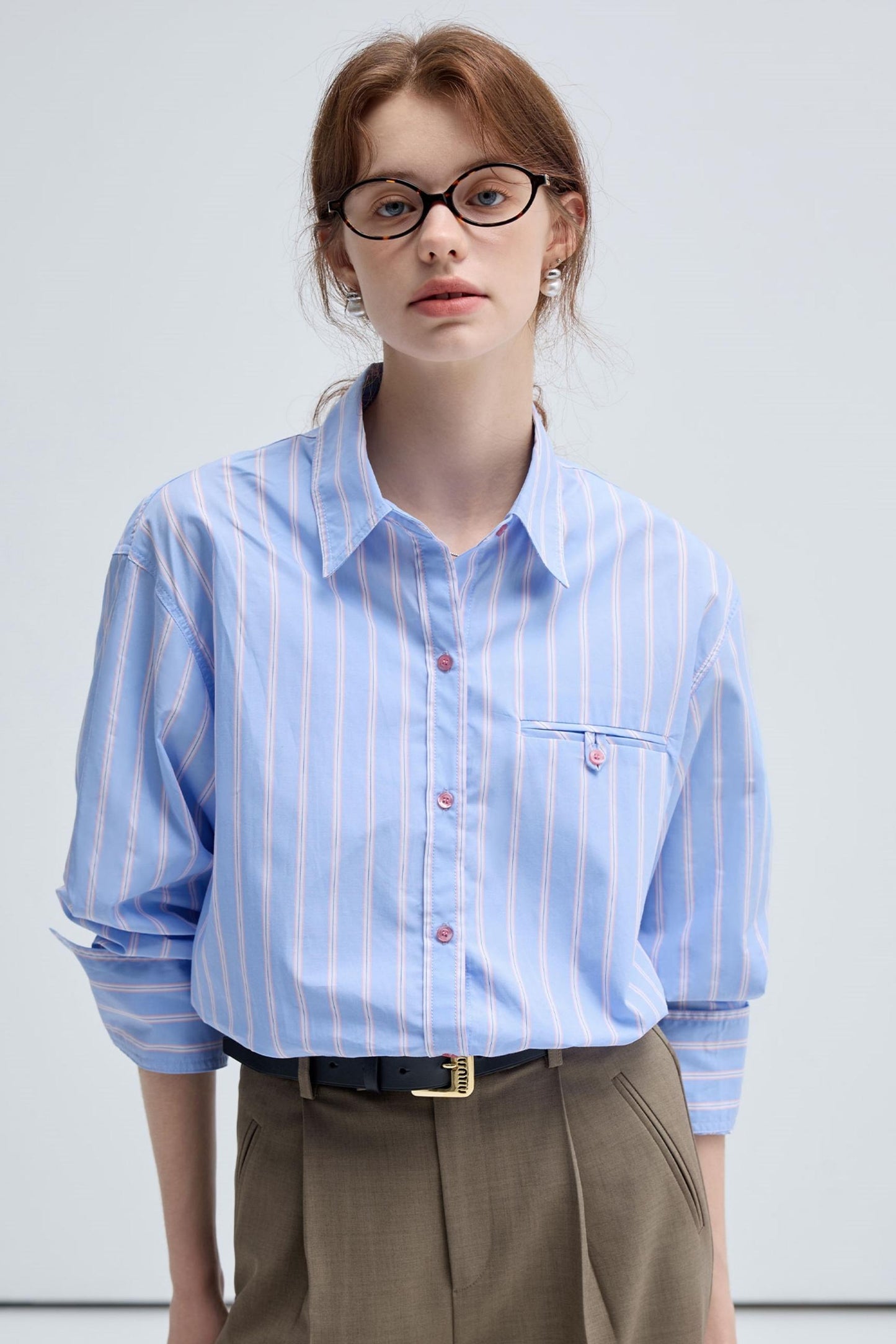 VEGA CHANG French Striped Shirt Women's Fall 2024 New Loose and Thin Blue Casual Top