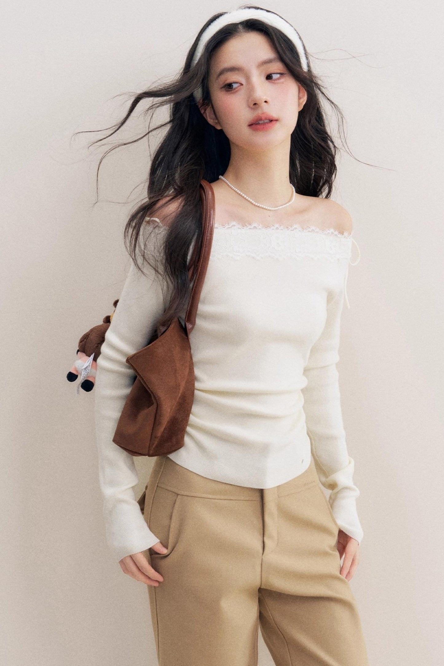 Lace Paneled Long Knit Top