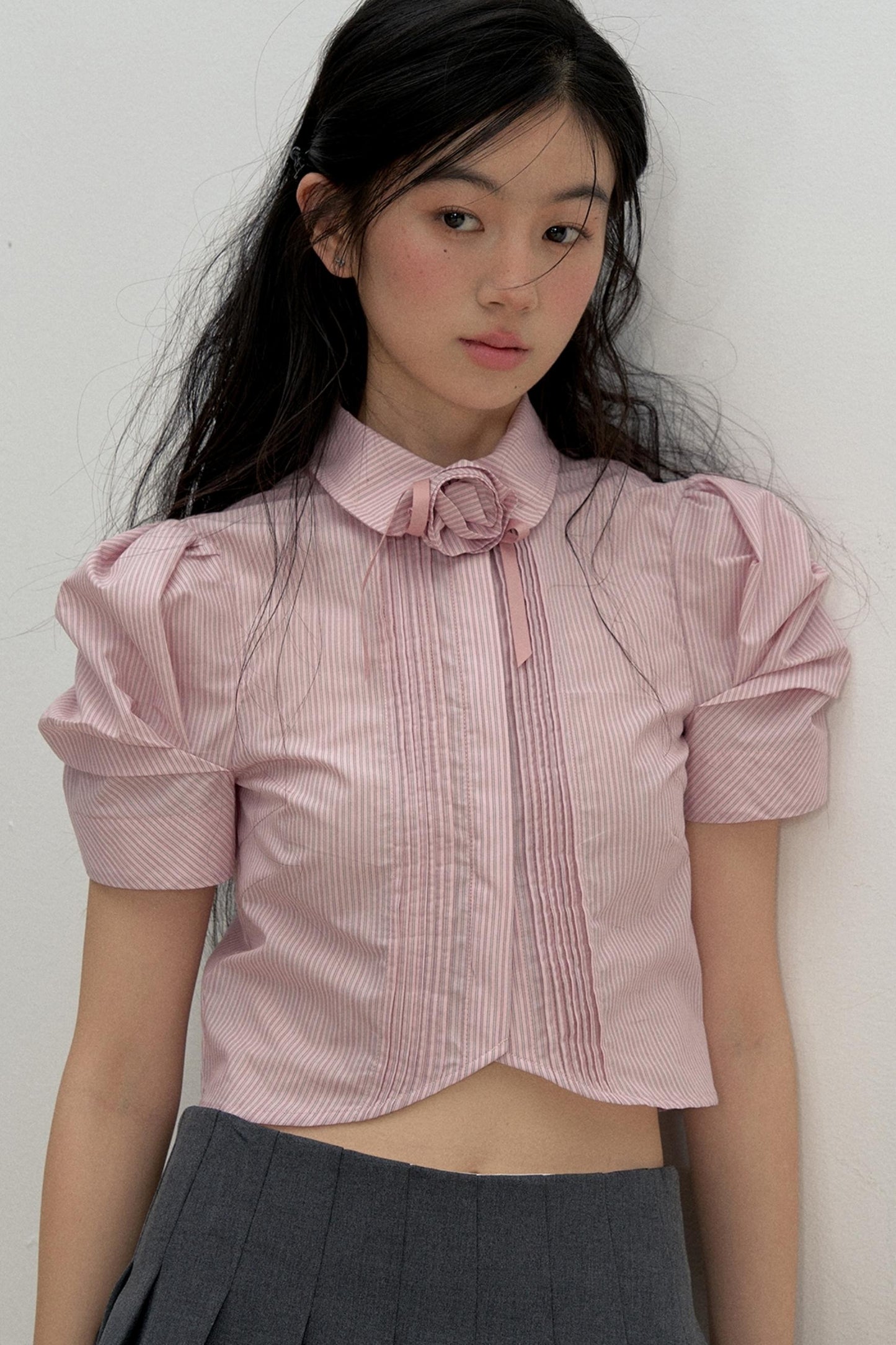 Vintage Pleated Striped Shirt