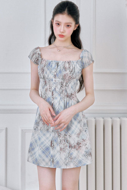 Karierter Morgennebel-Kleid