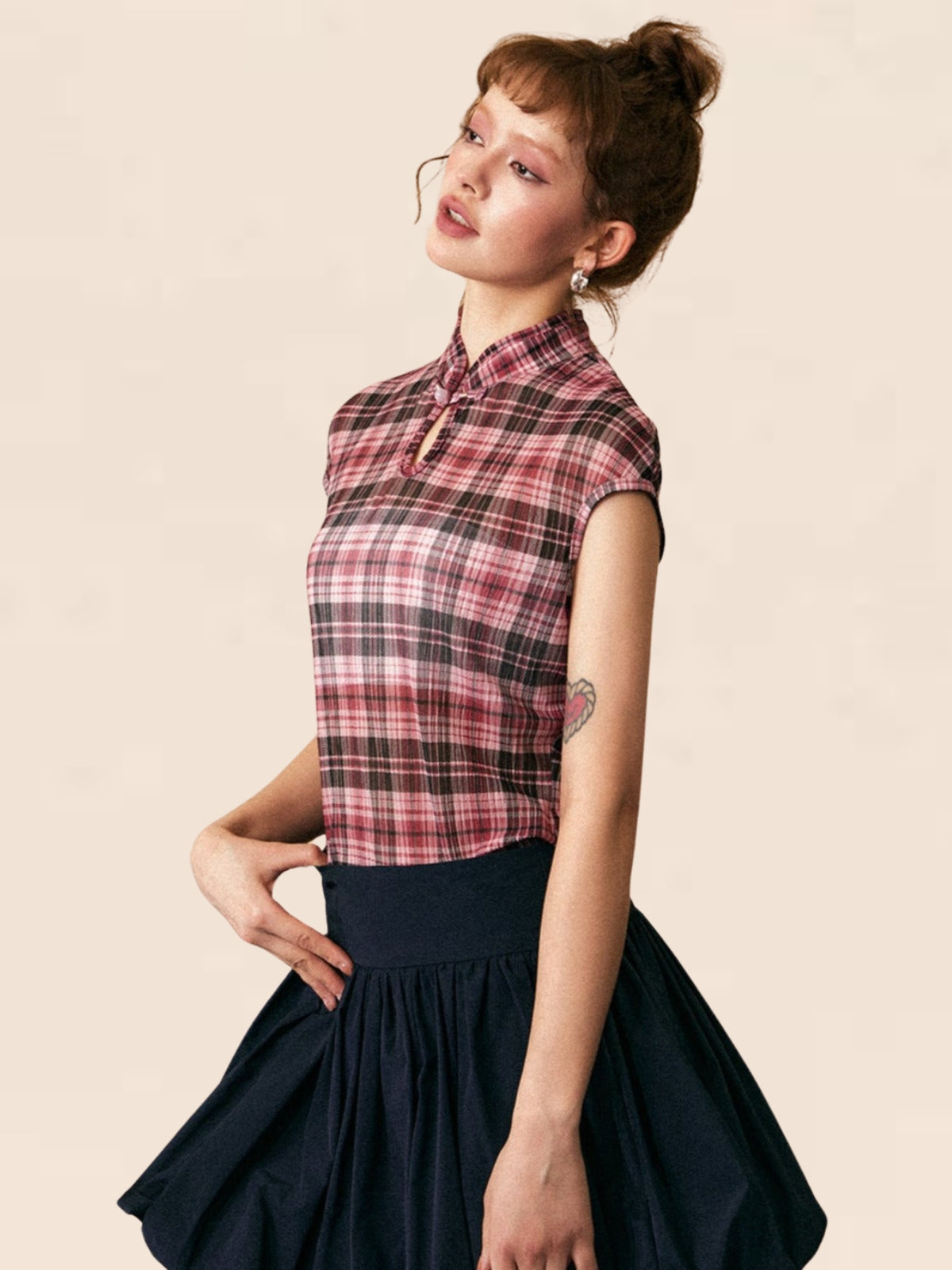 Chinese Buckle Plaid T-Shirt