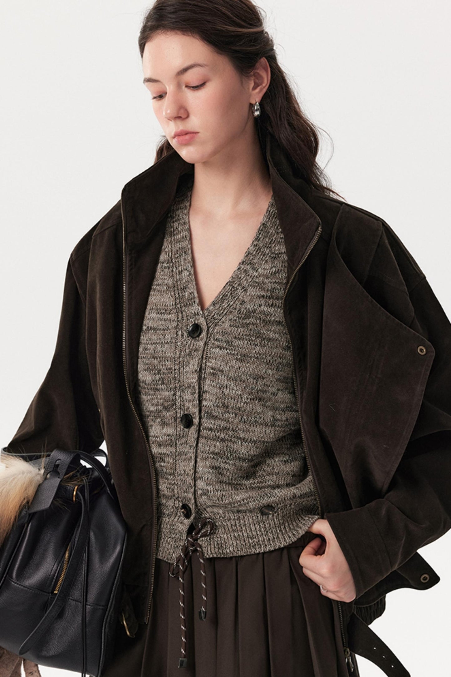 Asymmetrical Stand-Up Collar Waist Jacket