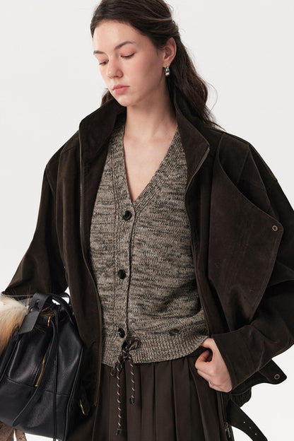 Asymmetrical Stand-Up Collar Waist Jacket