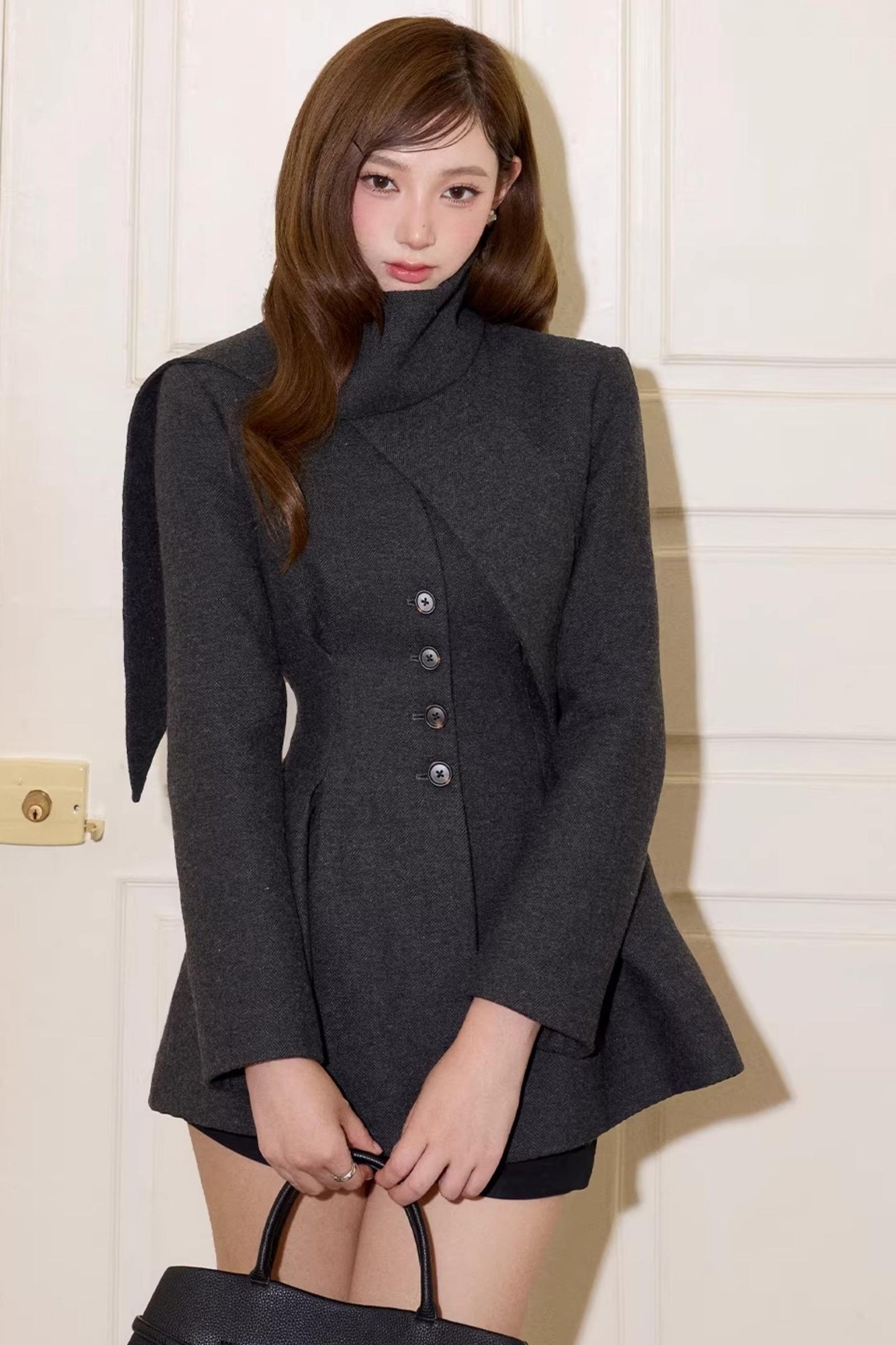 V-Neck Woolen Trench Coat Set