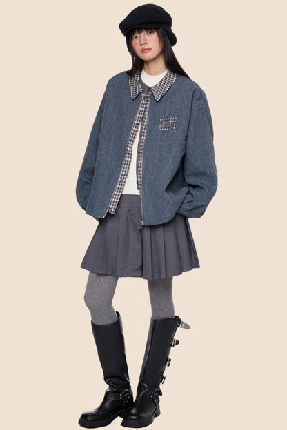 Autumn Embroidered Plaid Jacket