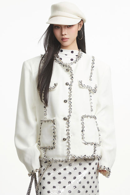 White Sequin Shoulder Jacket