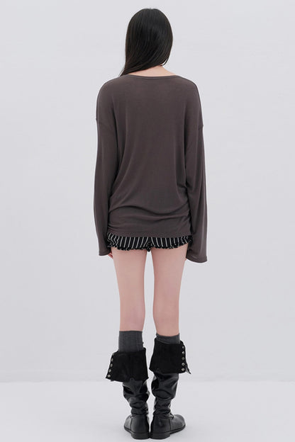 Moon Print Wool Blend Long Sleeves Top