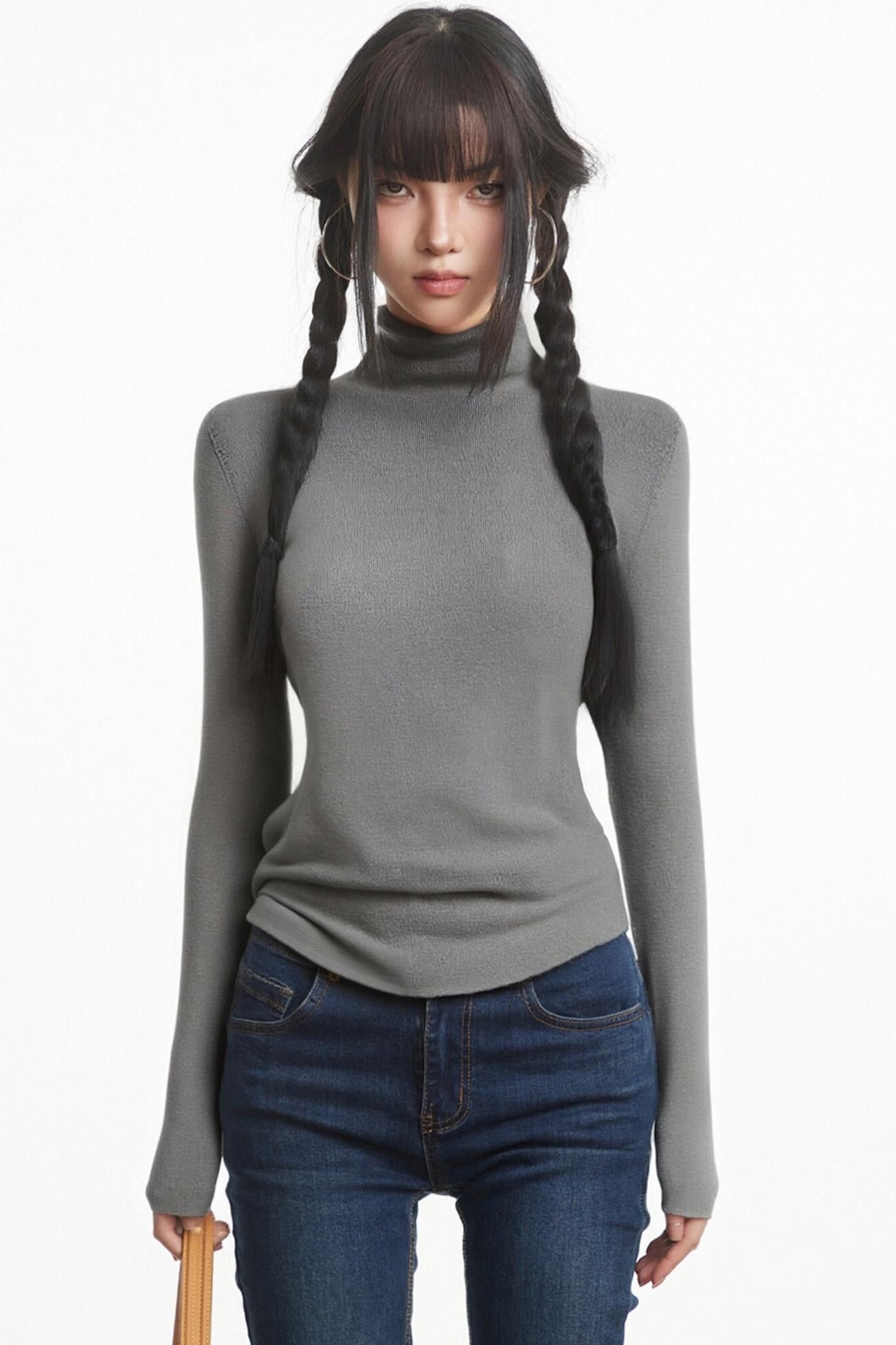 Black Slim Knit Long Sleeve Top