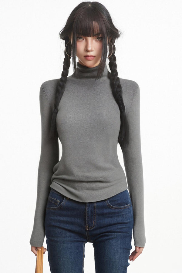 Black Slim Knit Long Sleeve Top