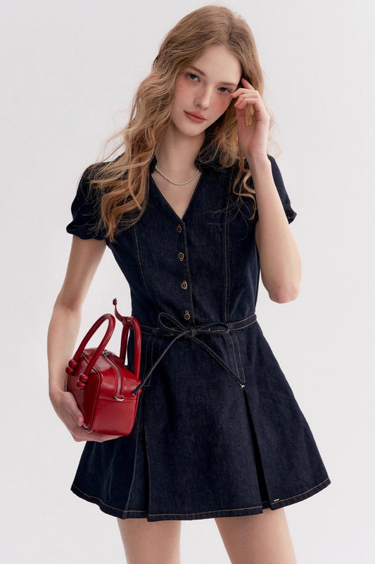 Lazy Cotton V-Neck Denim A-Line Dress
