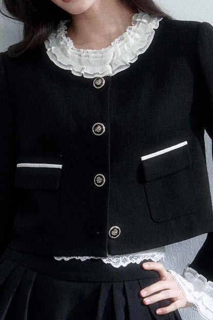 Ink-Colored Lace Jacket and Skirt Set-Up