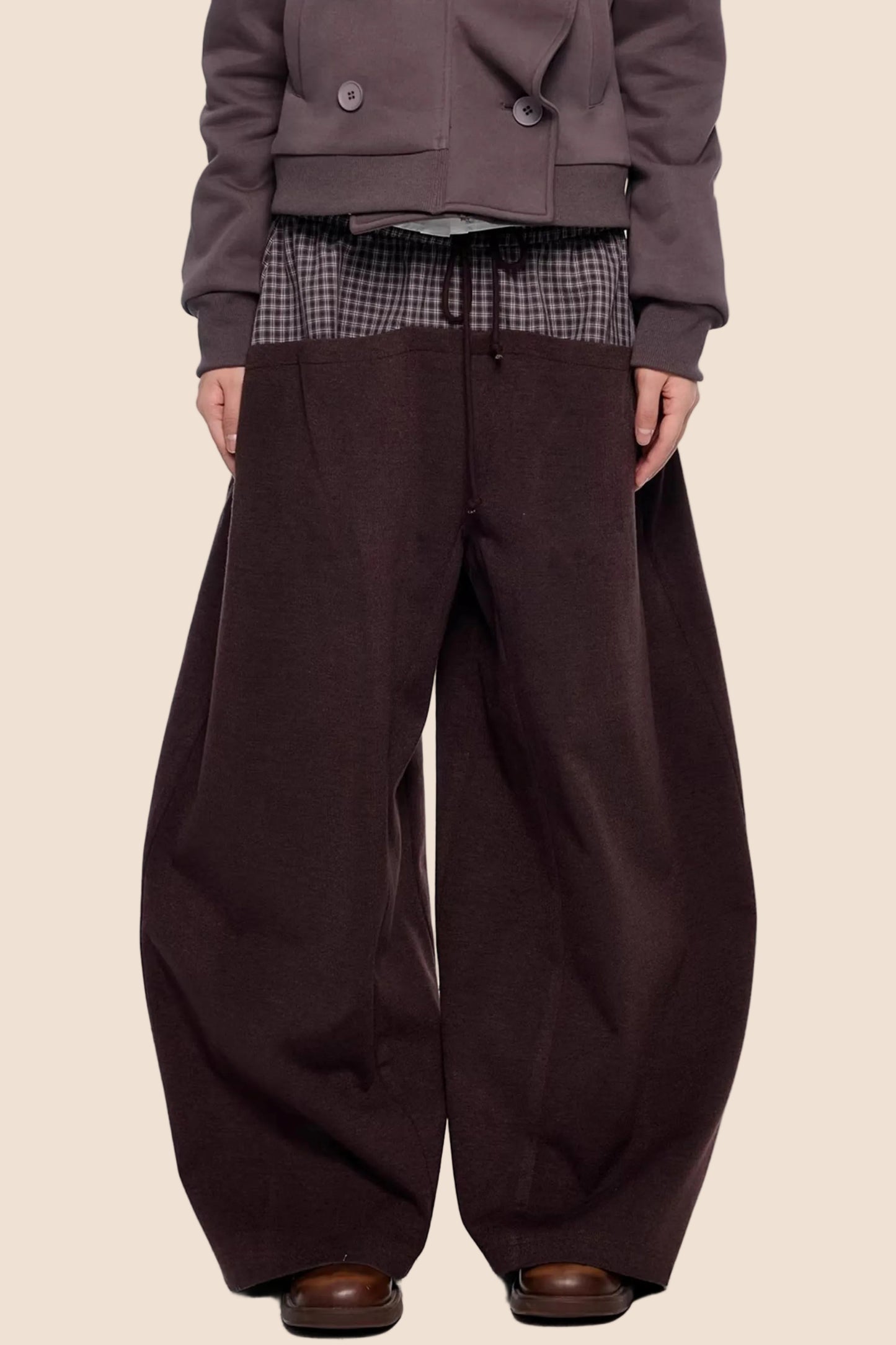 Plaid Patchwork Wide-Leg Pants