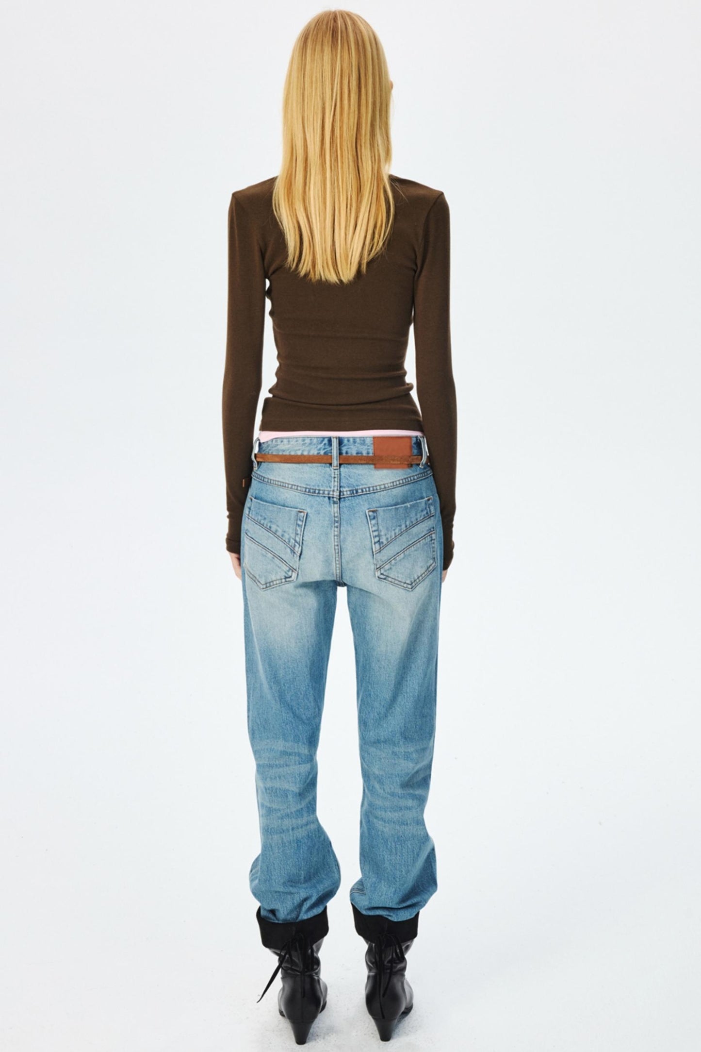 Narrow Suede Cowhide Brown Belt