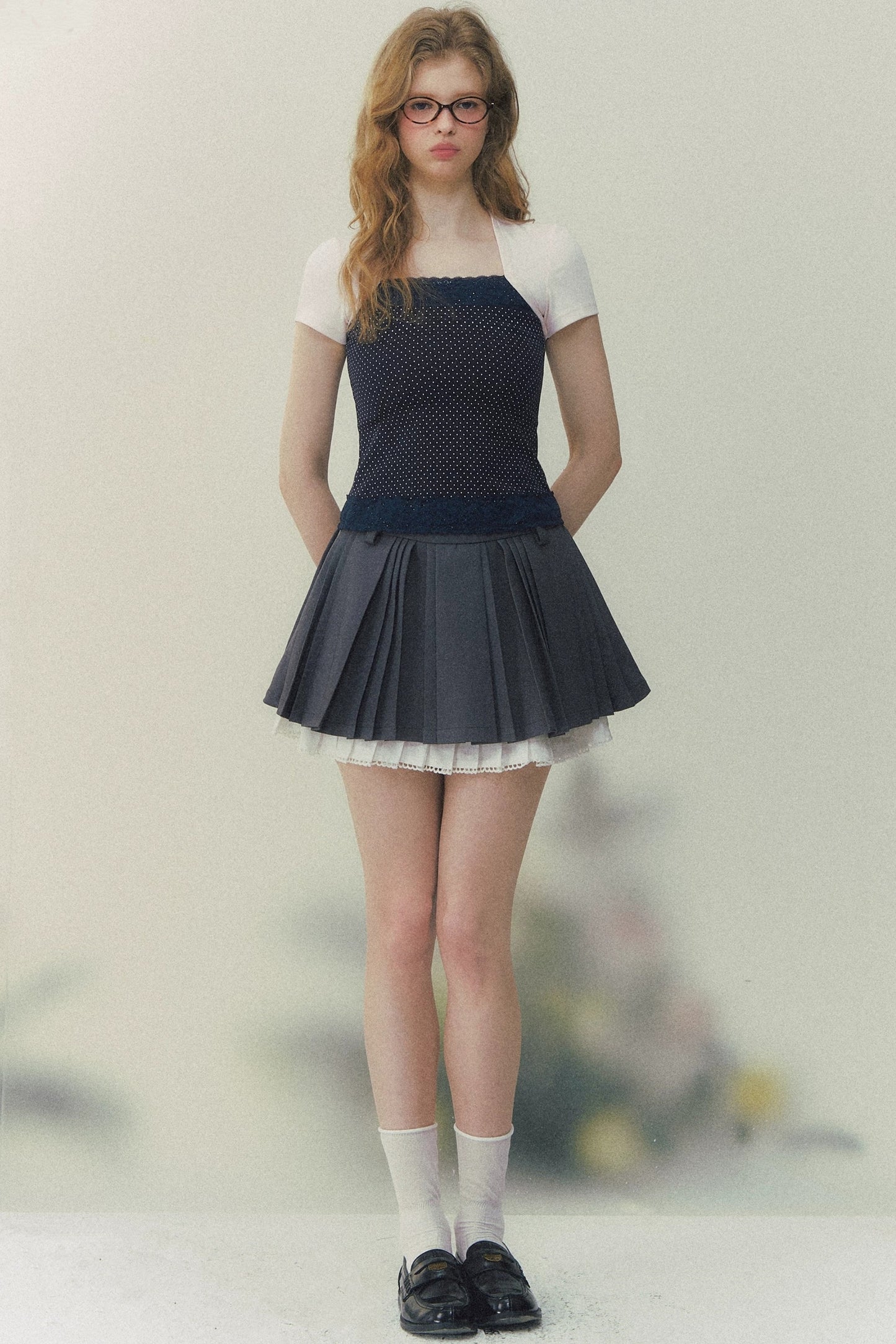 Lace Pleated A-Line Skirt