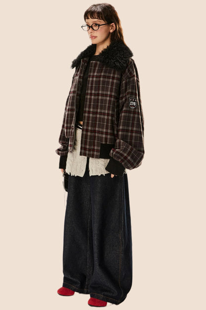 Retro Plaid Lamb Wool Jacket