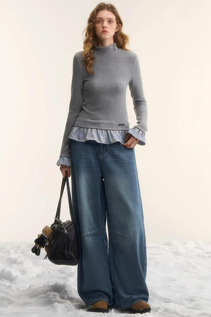 Velvet Plaid Ruffled Blouse