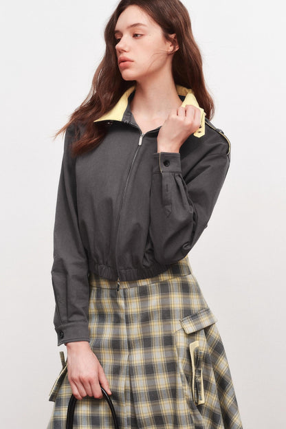 Stand-Up Collar Raglan Zippered Jacket