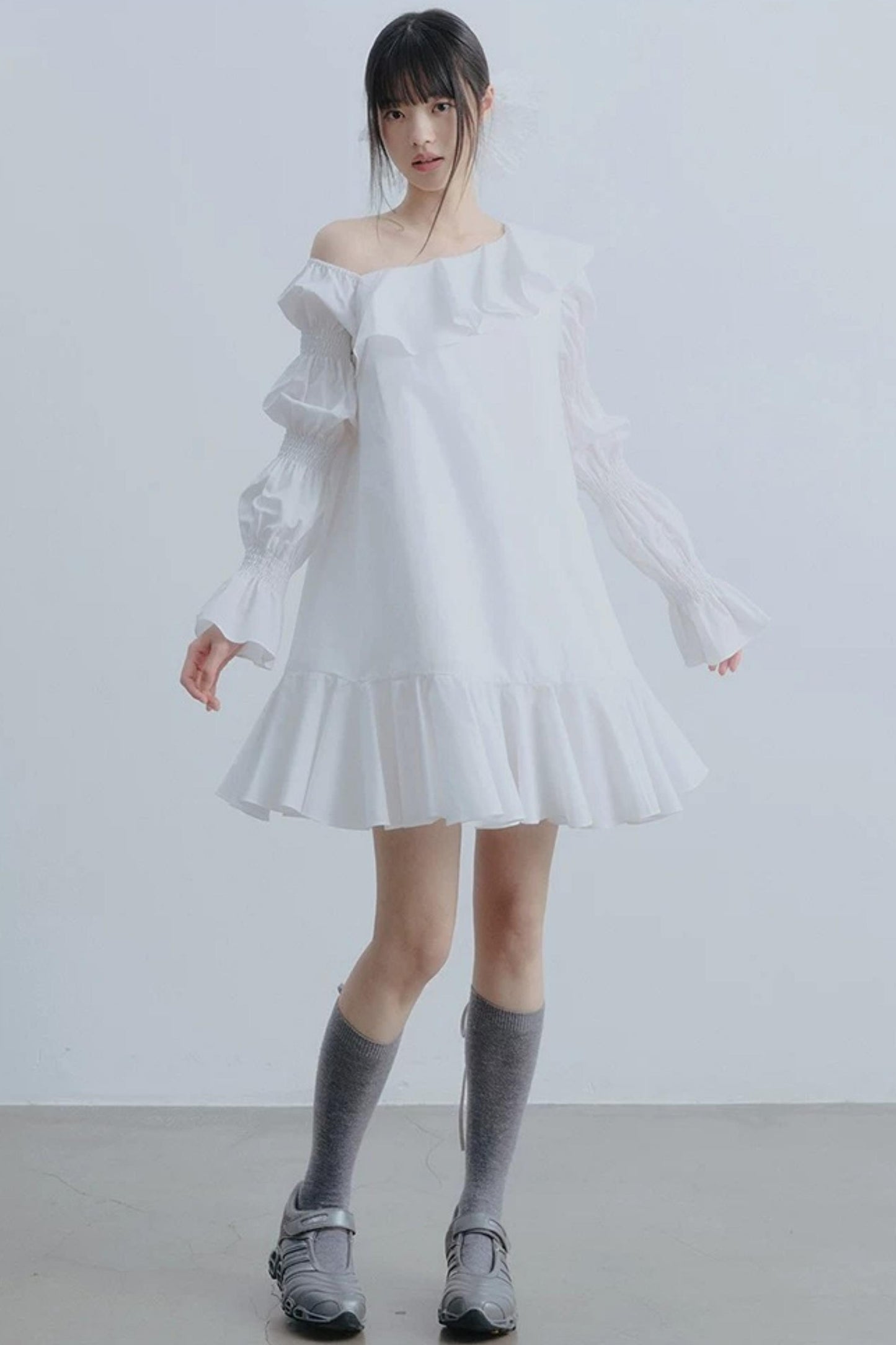 White Ruffled Off-Shoulder Dress