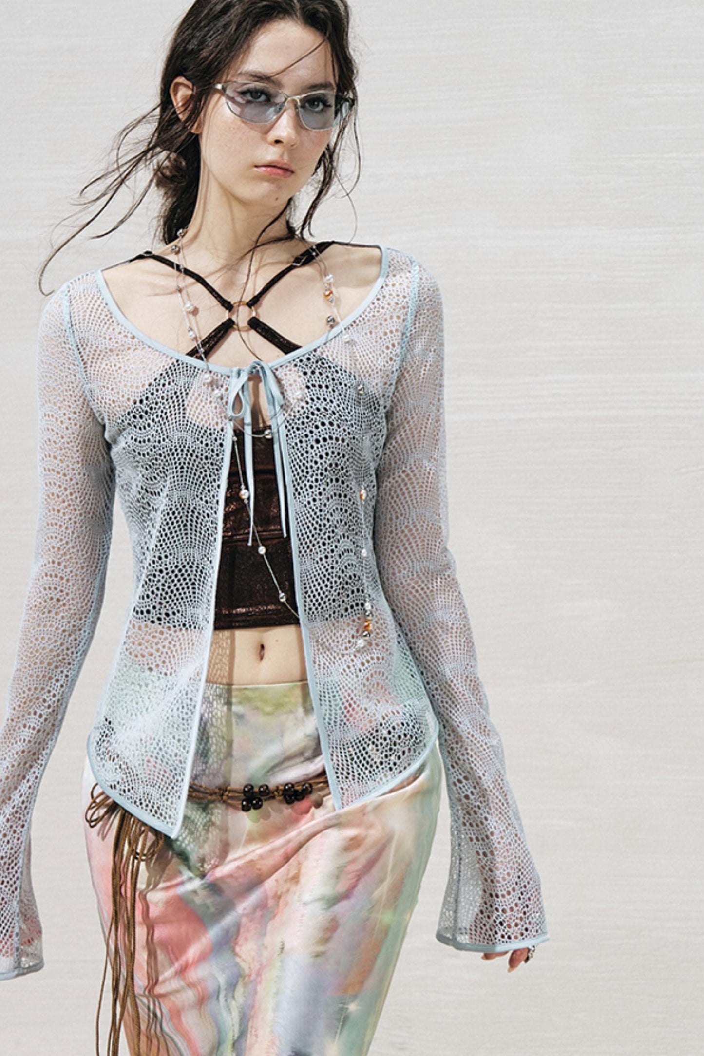 Lace Metallic Cardigan Set