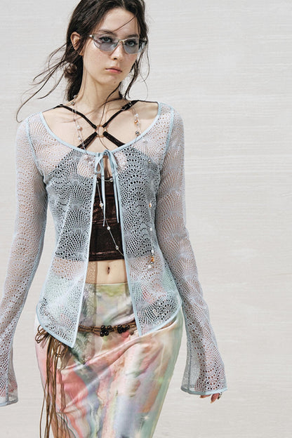 Lace Metallic Cardigan Set