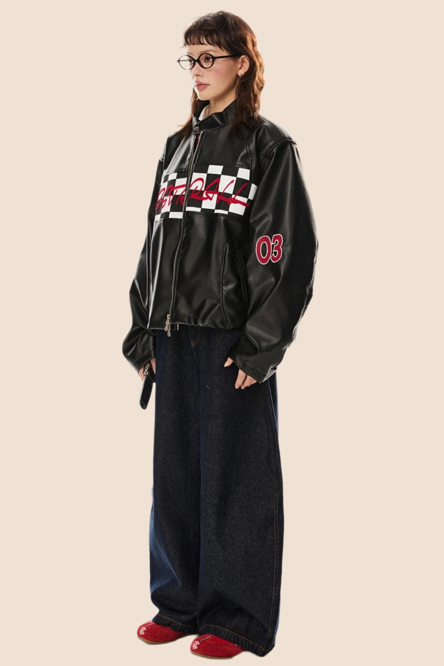 Racing Style Loose Biker Jacket