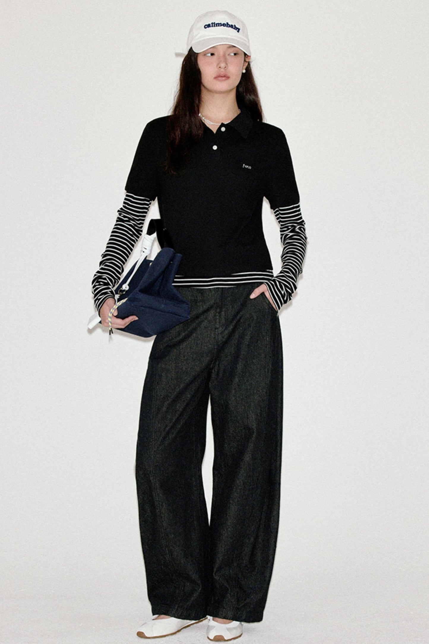 Retro Striped Polo Long-Sleeved Top