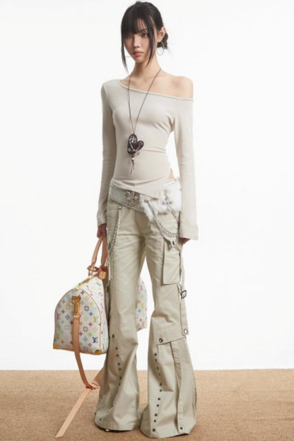 Retro Apricot Off-Shoulder Top