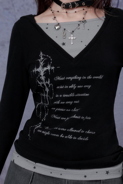 Gothic Hooded Black T-Shirt