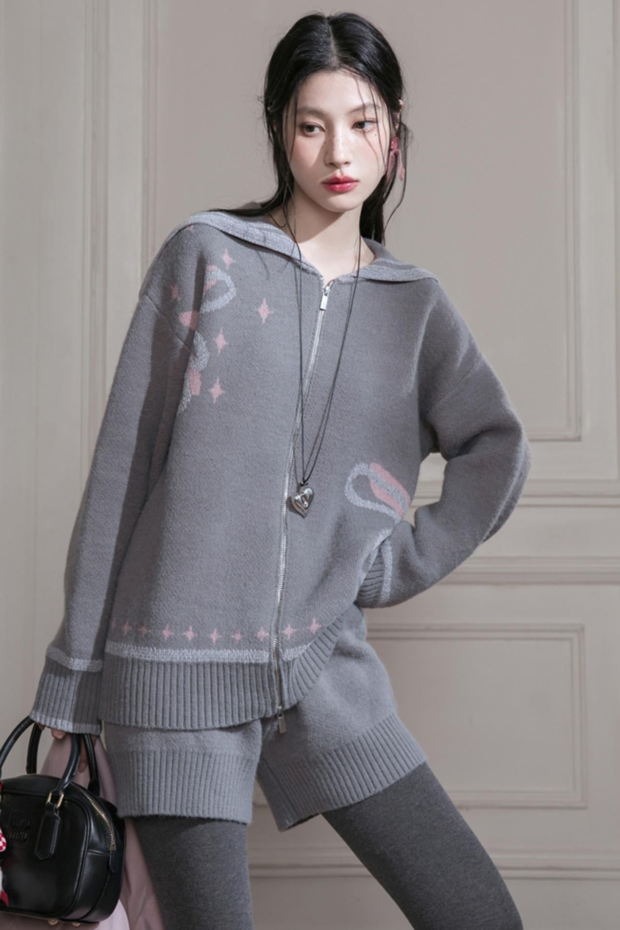 Cloud Gray Collar Knitwear Set