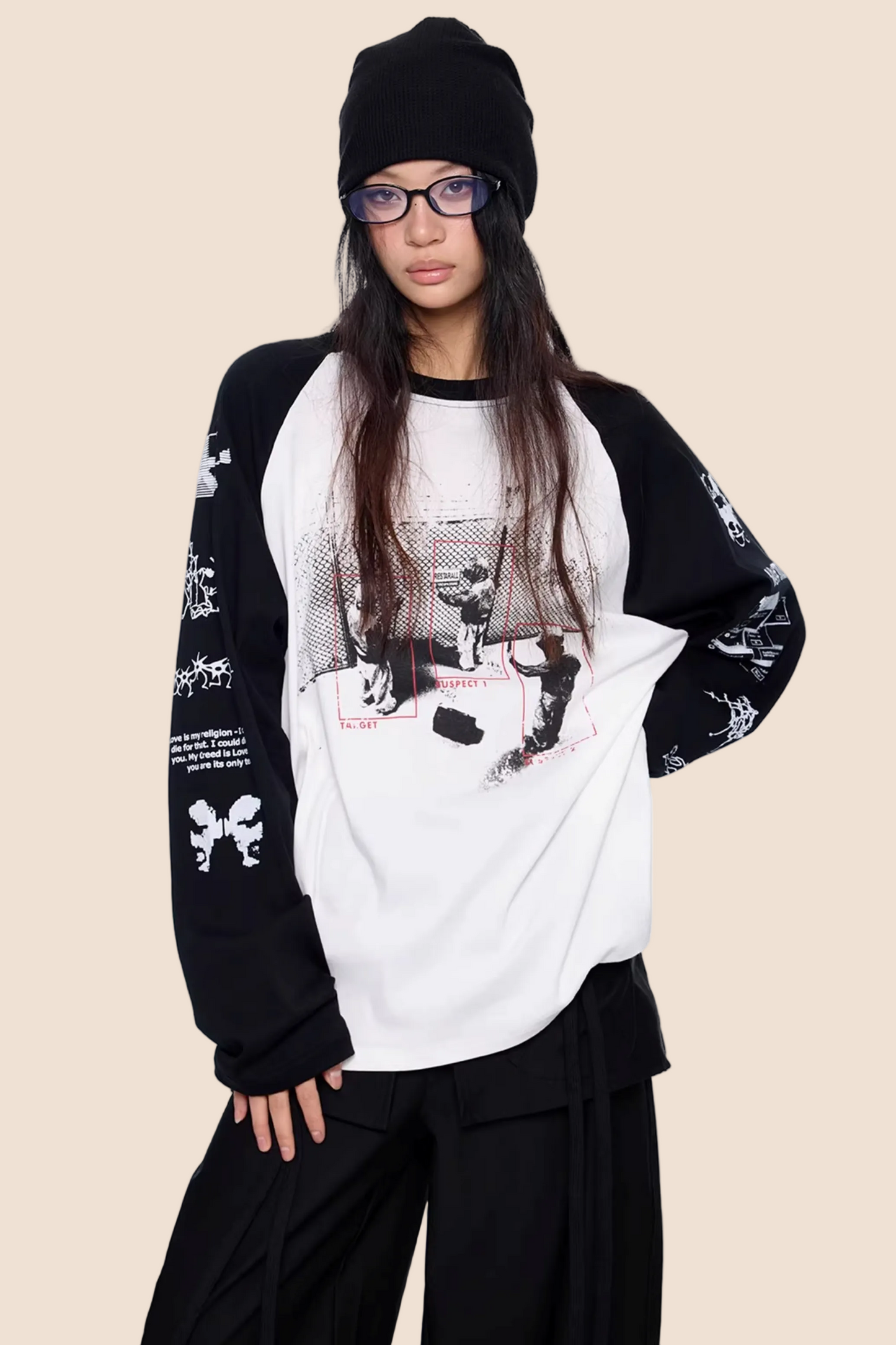 Retro-Farbblock-Raglan-Oberteil