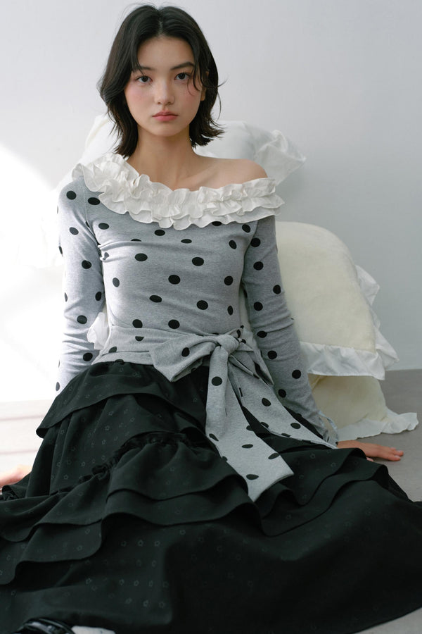 Sweet Slanted Shoulder Long-sleeved T-shirt