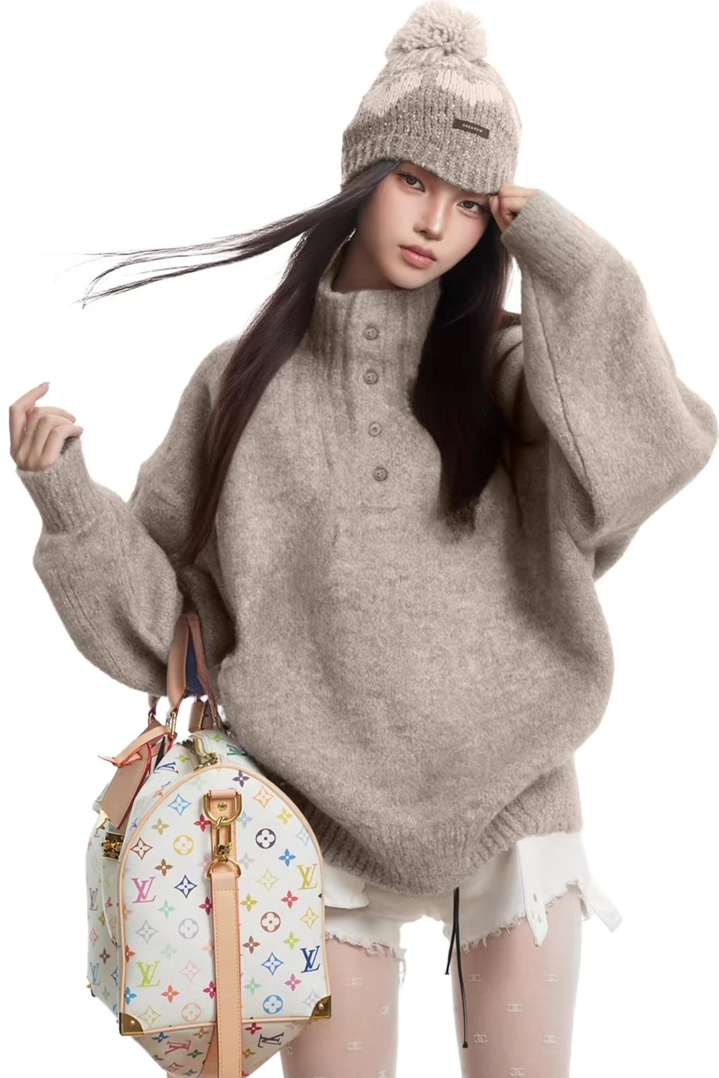 Korean Button-Up Turtleneck Sweater